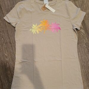 PINK Victoria's Secret Beige Tee with Colorful Palm Design